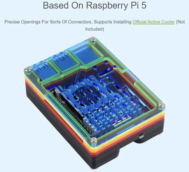 Alt view image 3 of 7 - Rainbow Acrylic Case for Raspberry Pi 5, Colorful Translucent Acrylic Case, Supports Installing Official Active Cooler Nice Looking Dustproof