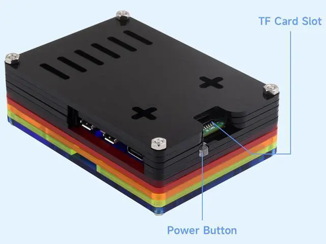 Alt view image 5 of 7 - Rainbow Acrylic Case for Raspberry Pi 5, Colorful Translucent Acrylic Case, Supports Installing Official Active Cooler Nice Looking Dustproof