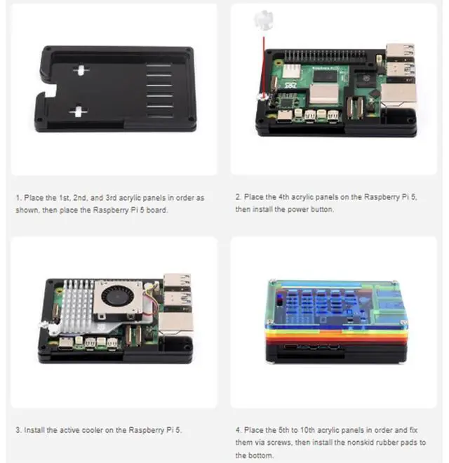 Alt view image 7 of 7 - Rainbow Acrylic Case for Raspberry Pi 5, Colorful Translucent Acrylic Case, Supports Installing Official Active Cooler Nice Looking Dustproof