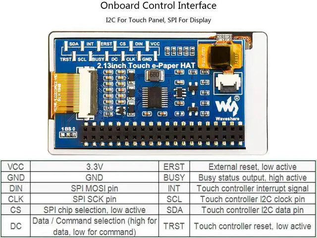 Alt view image 5 of 6 - 2.13inch Touch e-Paper HAT for Raspberry Pi 4B/3B+/3B/2B/Zero/Zero W/Zero WH, 250x122 Pixels, Black White Two-Color, 5-Point Touch Capacitive E-Ink Screen LCD, SPI Interface Support Partial Refresh