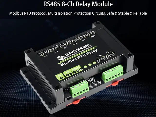 Alt view image 2 of 7 - Waveshare Industrial Modbus RTU 8-Ch Relay Module with RS485 Bus, Multi Isolation Protection, 5V Voltage