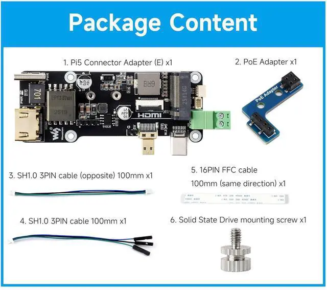 Alt view image 2 of 5 - PCIe to M.2 Multifunctional Adapter (E), Supports RPi 5, 4K Output