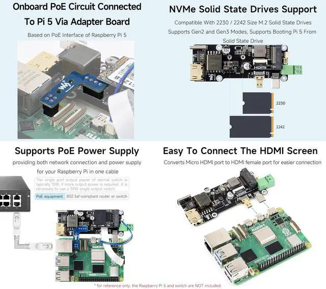 Alt view image 4 of 5 - PCIe to M.2 Multifunctional Adapter (E), Supports RPi 5, 4K Output