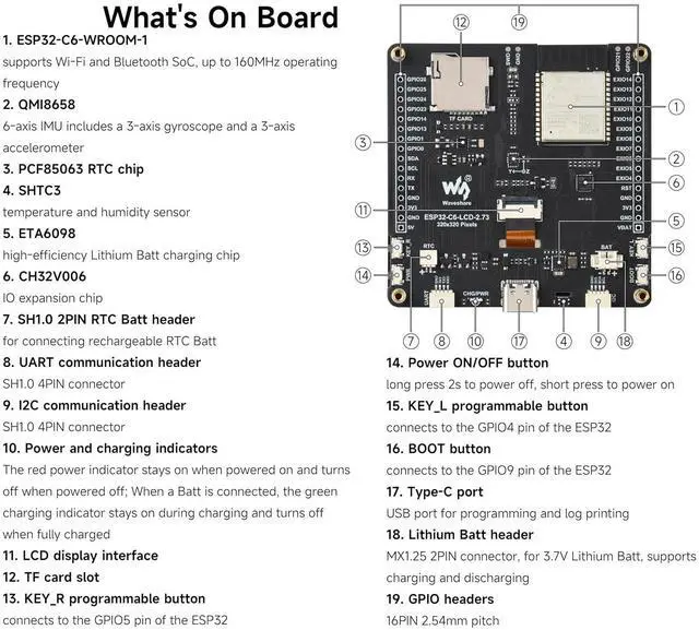 Alt view image 7 of 7 - ESP32-C6 2.73inch LCD Display Dev Board, RISC-V 32-bit, 320×320, No Batt