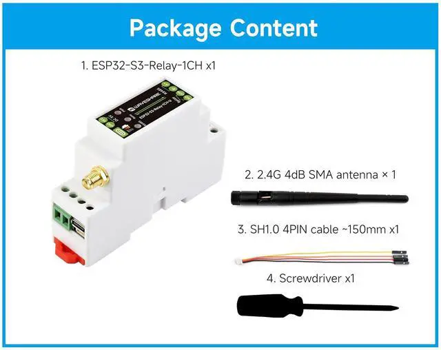 Alt view image 2 of 7 - Industrial 1-Channel ESP32-S3 Wi-Fi Relay Module, Uses the External Antenna