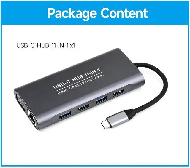 Alt view image 2 of 7 - USB-C 11-in-1 Hub, RJ45 100Mbps, 100W PD Input, 4K HDMI Port