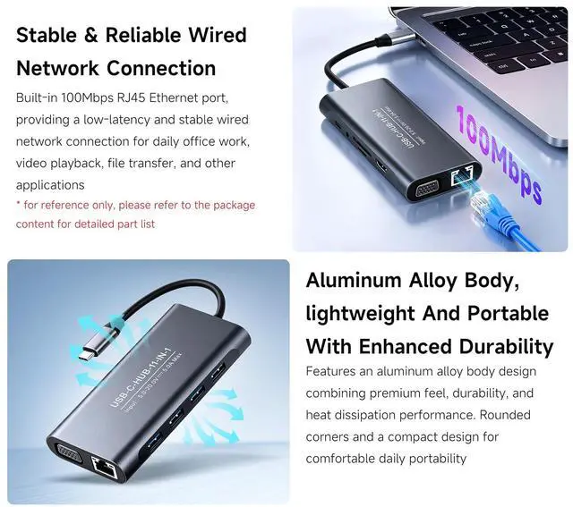 Alt view image 6 of 7 - USB-C 11-in-1 Hub, RJ45 100Mbps, 100W PD Input, 4K HDMI Port