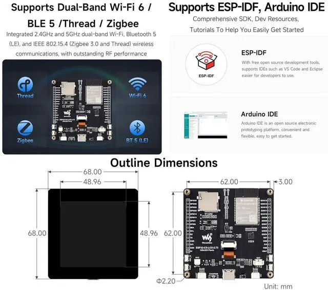 Alt view image 6 of 7 - ESP32-C5 2.73inch LCD Display Dev Board, 320×320, 32-bit RISC-V Processor