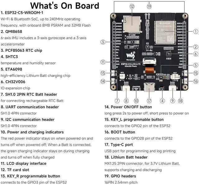 Alt view image 7 of 7 - ESP32-C5 2.73inch LCD Display Dev Board, 320×320, 32-bit RISC-V Processor