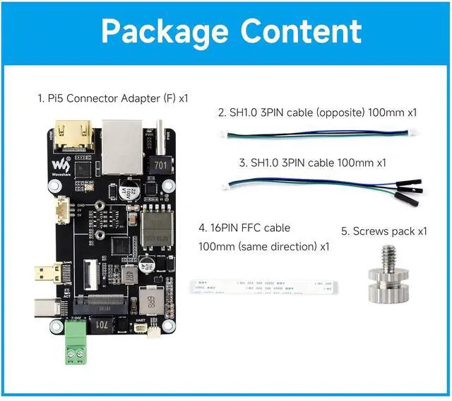 Alt view image 2 of 5 - Pi5 PCIe to M.2 Multifunctional Adapter, Driver-Free, Supports RPi OS