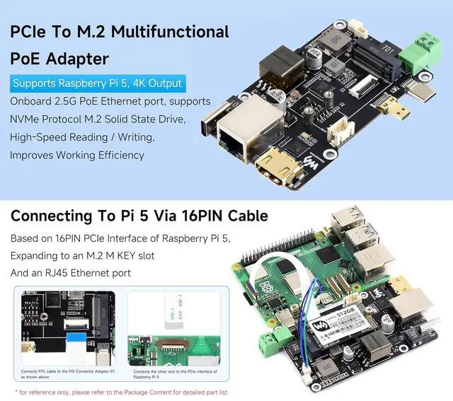 Alt view image 3 of 5 - Pi5 PCIe to M.2 Multifunctional Adapter, Driver-Free, Supports RPi OS