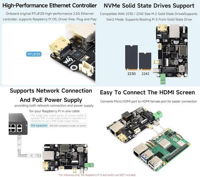 Alt view image 4 of 5 - Pi5 PCIe to M.2 Multifunctional Adapter, Driver-Free, Supports RPi OS