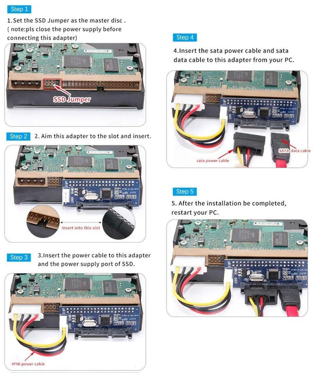 Alt view image 6 of 6 - JMT 39 Pin IDE to SATA Connector SATA IDE Adapter 3.5 HDD IDE/PATA Hard Disk Adapter Converter Card with Data Power Cable