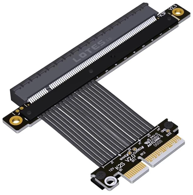 Main image of ADT-K23S PCIe 5.0 x4 to x16 Graphics Card Extension Cable 128Gbps High-Speed Flex Adapter, Reversible Support 1U Extension (K23SF-BK,15CM)