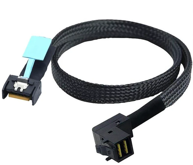 Alt view image 6 of 6 - JMT Gen5 MCIO Slimline SFF-8654 4i to HD SFF-8643 Server Connection Cable 90 Degree Right Angle Adapter (100cm)