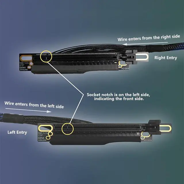Alt view image 3 of 7 - Narrow Version PCIe 4.0 x8 to x16 Extension Cable 16GBS Built-in Left/Right Ethernet Ports for GPU AI Server GEN4-816AD4Z (30CM,Left Out Right in)