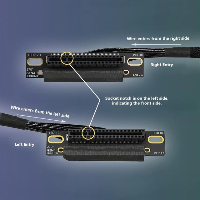 Alt view image 3 of 7 - Narrow Version PCIe4.0 x8 to x8 Extension Cable 16GBS Rigid Cable Adapter Built-in Left/Right Ethernet Port for GPU AI Server GEN4-88AD4Z (30CM,Right Out Right in)