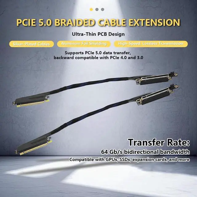Alt view image 2 of 7 - PCIE 5.0 X16 Extension Cable 64GBS High-Speed 270 Degree Silver-Plated GEN5 Adapter Lossless for Graphics Card GPU 16AD5Z (30CM,Right Out Left in)