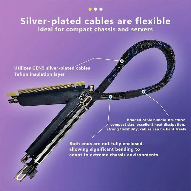 Alt view image 3 of 7 - PCIE 5.0 X16 Extension Cable 64GBS High-Speed 270 Degree Silver-Plated GEN5 Adapter Lossless for Graphics Card GPU 16AD5Z (30CM,Right Out Left in)