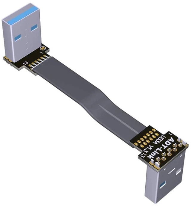 Main image of ADT-USB-A USB 3.0 Cable Type A Male to Male Extension Adapter Super Speed HDD 90/270 Degree Angle Up/Down Angled (S3A-S3B,25CM)