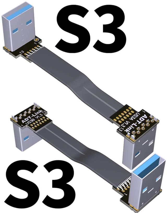 Alt view image 3 of 7 - ADT-USB-A USB 3.0 Cable Type A Male to Male Extension Adapter Super Speed HDD 90/270 Degree Angle Up/Down Angled (S3A-S3B,25CM)