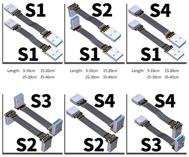 Alt view image 2 of 7 - ADT-USB-A USB 3.0 Cable Type A Male to Male Extension Adapter Super Speed HDD 90/270 Degree Angle Up/Down Angled (S3A-S3B,25CM)