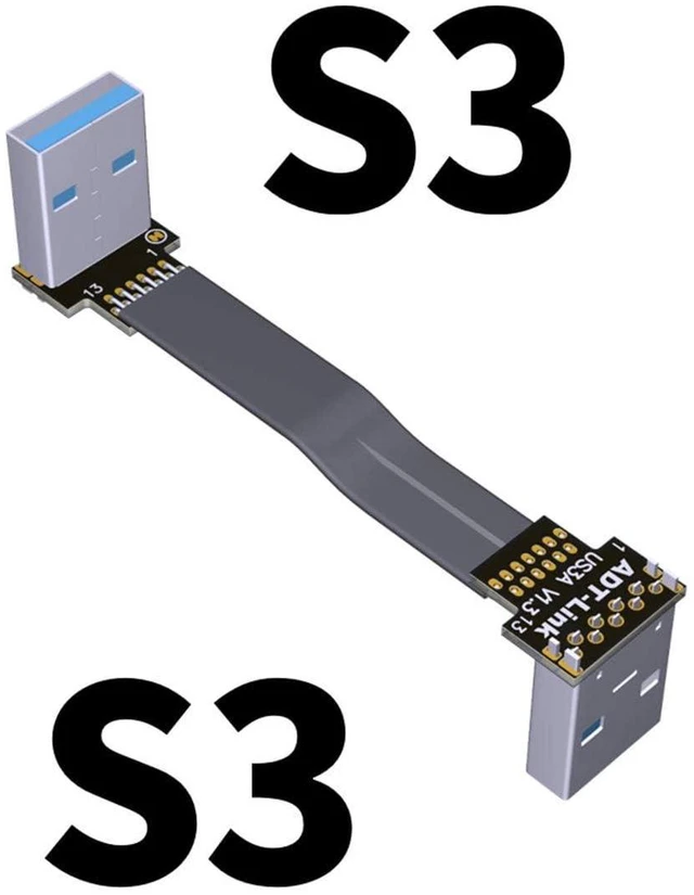 Alt view image 7 of 7 - ADT-USB-A USB 3.0 Cable Type A Male to Male Extension Adapter Super Speed HDD 90/270 Degree Angle Up/Down Angled (S3A-S3B,25CM)