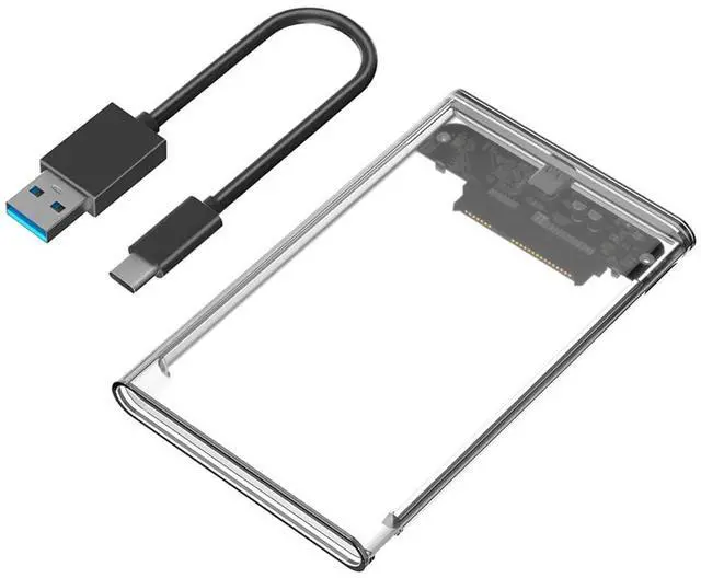 Main image of Portable 2.5 Inch SATA Hard Drive Disk Enclosure Plastic with USB-C / Micro-B Port for 2.5" SATA SSD (Transparent,with USB-C to USB3.0 Cable)