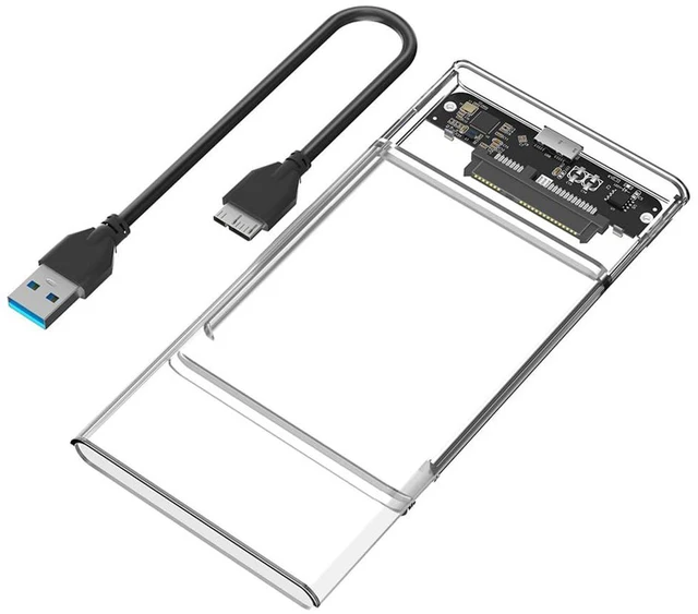 Main image of Portable 2.5 Inch SATA Hard Drive Disk Enclosure Plastic with USB-C / Micro-B Port for 2.5" SATA SSD (Transparent,with Micro-B to USB3.0 Cable)