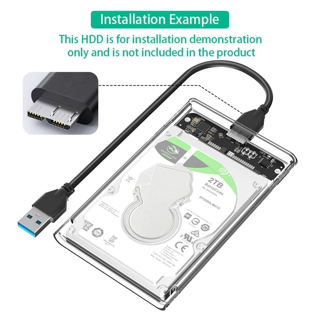 Alt view image 3 of 4 - Portable 2.5 Inch SATA Hard Drive Disk Enclosure Plastic with USB-C / Micro-B Port for 2.5" SATA SSD (Transparent,with Micro-B to USB3.0 Cable)