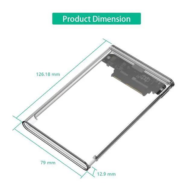 Alt view image 4 of 4 - Portable 2.5 Inch SATA Hard Drive Disk Enclosure Plastic with USB-C / Micro-B Port for 2.5" SATA SSD (Transparent,with Micro-B to USB3.0 Cable)
