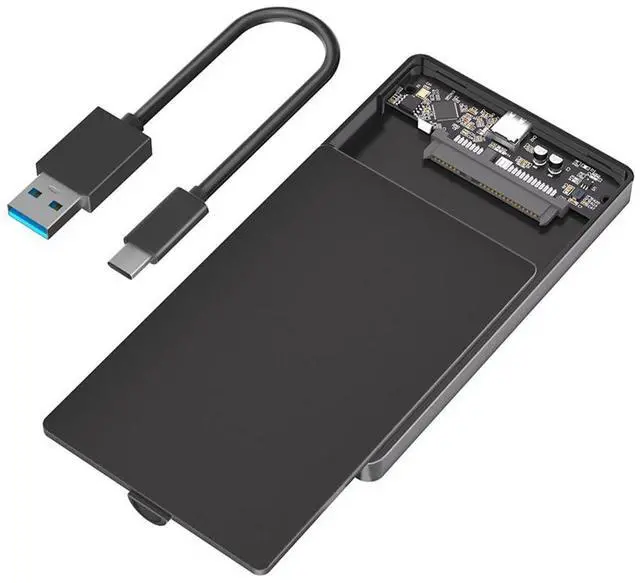Main image of Portable 2.5 Inch SATA Hard Drive Disk Enclosure Plastic with USB-C / Micro-B Port for 2.5" SATA SSD (Black,with USB-C to USB3.0 Cable)