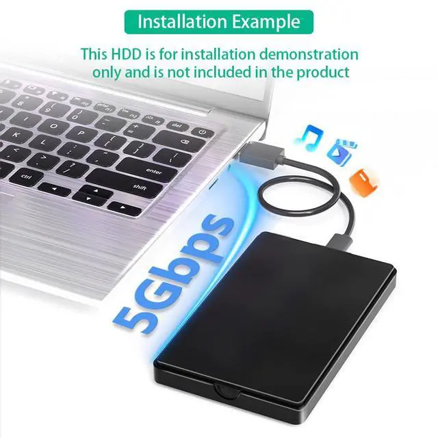 Alt view image 3 of 7 - Portable 2.5 Inch SATA Hard Drive Disk Enclosure Plastic with USB-C / Micro-B Port for 2.5" SATA SSD (Black,with USB-C to USB3.0 Cable)