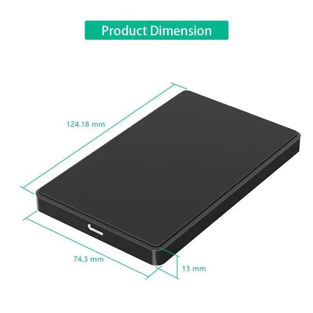 Alt view image 4 of 7 - Portable 2.5 Inch SATA Hard Drive Disk Enclosure Plastic with USB-C / Micro-B Port for 2.5" SATA SSD (Black,with USB-C to USB3.0 Cable)