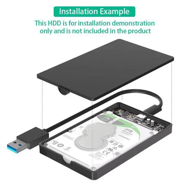 Alt view image 5 of 7 - Portable 2.5 Inch SATA Hard Drive Disk Enclosure Plastic with USB-C / Micro-B Port for 2.5" SATA SSD (Black,with USB-C to USB3.0 Cable)