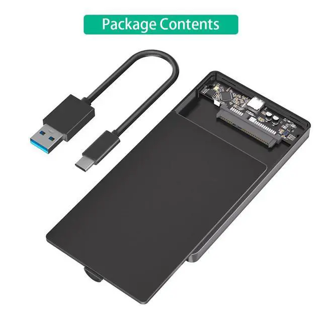 Alt view image 6 of 7 - Portable 2.5 Inch SATA Hard Drive Disk Enclosure Plastic with USB-C / Micro-B Port for 2.5" SATA SSD (Black,with USB-C to USB3.0 Cable)