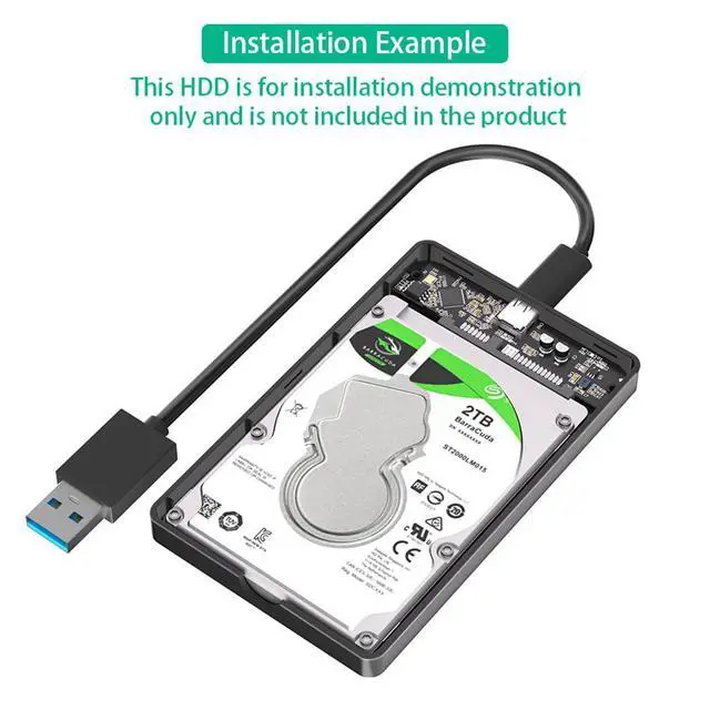 Alt view image 7 of 7 - Portable 2.5 Inch SATA Hard Drive Disk Enclosure Plastic with USB-C / Micro-B Port for 2.5" SATA SSD (Black,with USB-C to USB3.0 Cable)