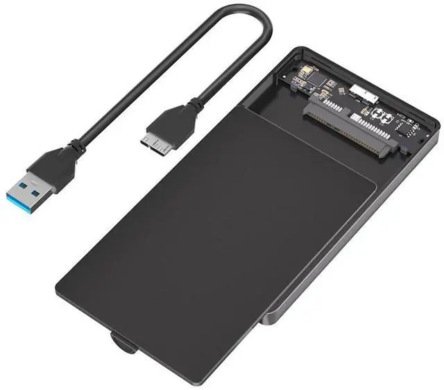 Main image of Portable 2.5 Inch SATA Hard Drive Disk Enclosure Plastic with USB-C / Micro-B Port for 2.5" SATA SSD (Black,with Micro-B to USB3.0 Cable)