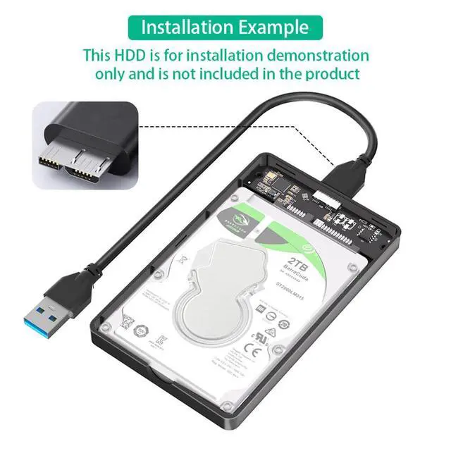 Alt view image 3 of 4 - Portable 2.5 Inch SATA Hard Drive Disk Enclosure Plastic with USB-C / Micro-B Port for 2.5" SATA SSD (Black,with Micro-B to USB3.0 Cable)
