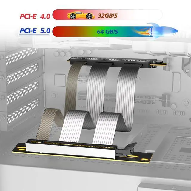 Alt view image 2 of 7 - PCI-E 16X 5.0 Flexible Extension Cable 64GB/S High-Speed Vertical Installation GPU Cable Compatible with ATX / 1U / 2U Case (90°-20CM)