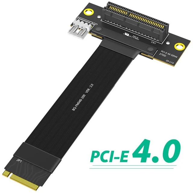 Alt view image 7 of 7 - PCI-E 4.0 4X to M.2 Key M Extension Cable 20cm Compatible with M2 MKey NVMe 4.0 2280 SSD (Key M 180°,PCIe 4X 270°)
