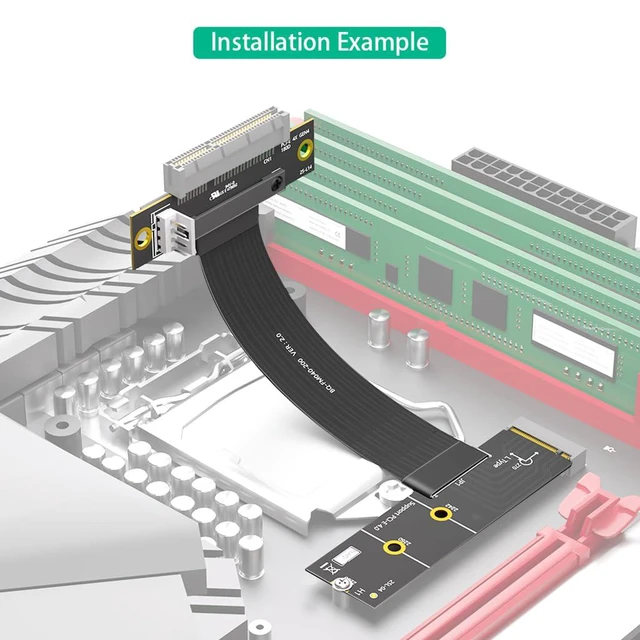 Alt view image 3 of 7 - PCI-E 4.0 4X to M.2 Key M Extension Cable 20cm Compatible with M2 MKey NVMe 4.0 2280 SSD (PCIe 4X 180°,Key M Left-Angle)