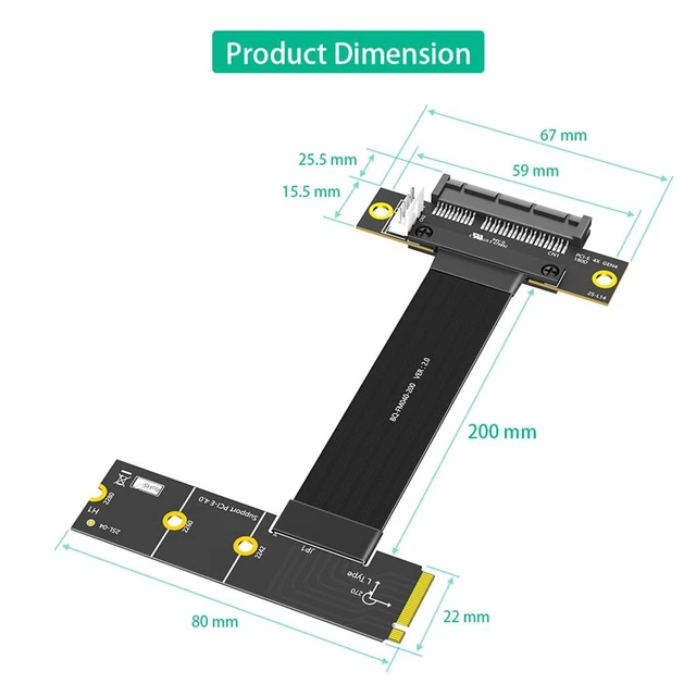 Alt view image 6 of 7 - PCI-E 4.0 4X to M.2 Key M Extension Cable 20cm Compatible with M2 MKey NVMe 4.0 2280 SSD (PCIe 4X 180°,Key M Left-Angle)