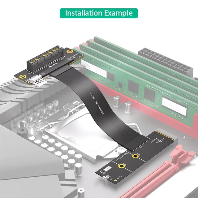 Alt view image 4 of 7 - PCI-E 4.0 4X to M.2 Key M Extension Cable 20cm Compatible with M2 MKey NVMe 4.0 2280 SSD (Key M Left-Angle,PCIe 4X 270°)