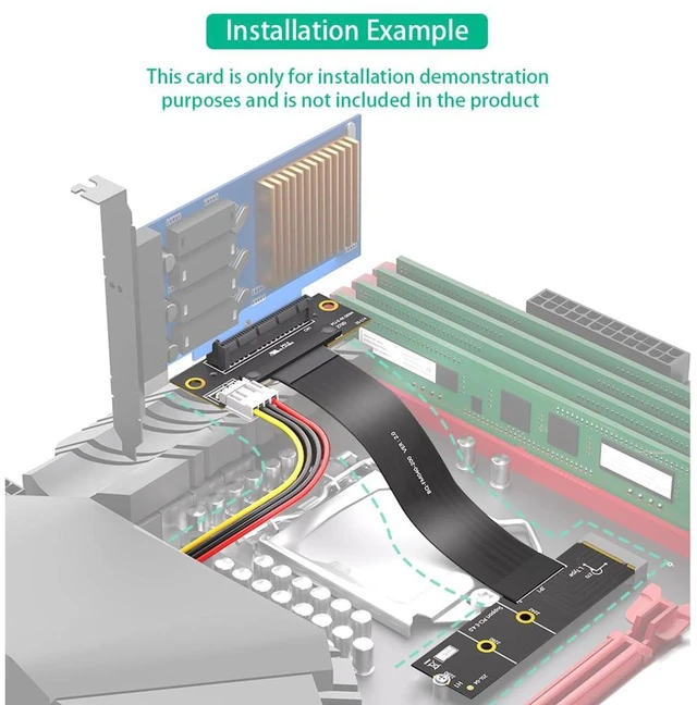 Alt view image 5 of 7 - PCI-E 4.0 4X to M.2 Key M Extension Cable 20cm Compatible with M2 MKey NVMe 4.0 2280 SSD (Key M Left-Angle,PCIe 4X 270°)