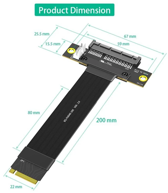Alt view image 3 of 7 - PCI-E 4.0 4X to M.2 Key M Extension Cable 20cm Compatible with M2 MKey NVMe 4.0 2280 SSD (PCIe 4X 180°,Key M 180°)