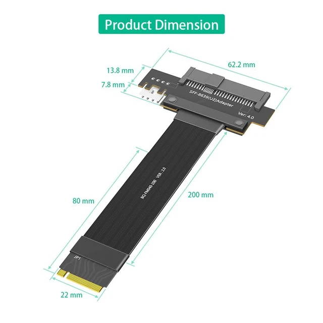 Alt view image 3 of 6 - M.2 Key M PCIe4.0 to U.2 SFF-8639 Extension Cable Compatible with M2 MKey NGFF 2280 SSD (20CM)