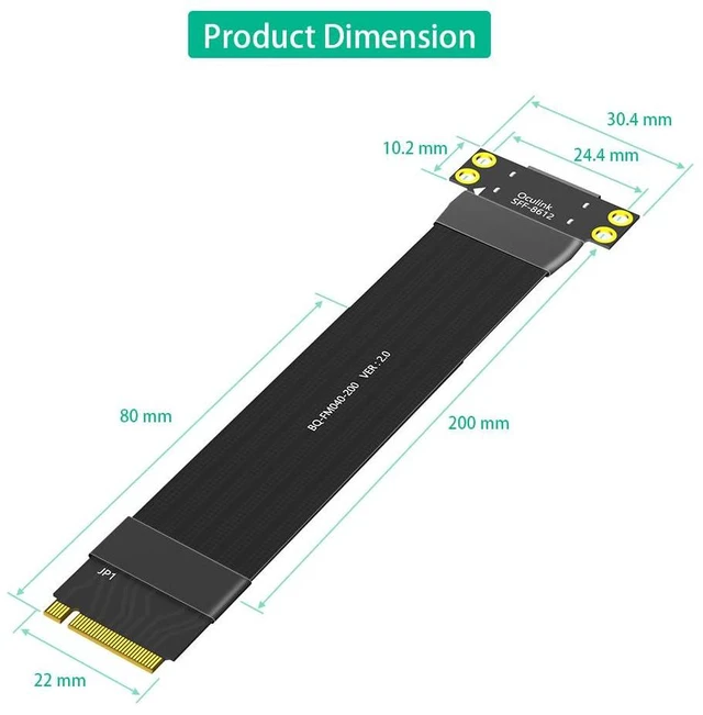 Alt view image 3 of 6 - M.2 Key M PCIe 4.0 to Oculink 4i SFF-8612 Extension Cable Compatible with NVMe 2280 SSD Graphics Card (20CM)