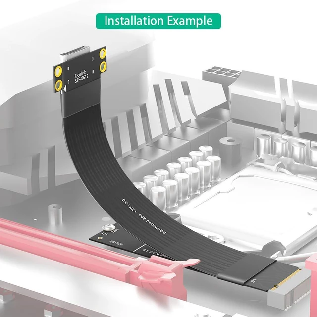 Alt view image 4 of 6 - M.2 Key M PCIe 4.0 to Oculink 4i SFF-8612 Extension Cable Compatible with NVMe 2280 SSD Graphics Card (20CM)