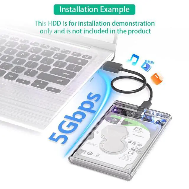 Alt view image 3 of 6 - Portable 2.5 Inch SATA Hard Drive Disk Enclosure Plastic with USB-C / Micro-B Port for 2.5" SATA SSD (Transparent,with USB-C to USB3.0 Cable)